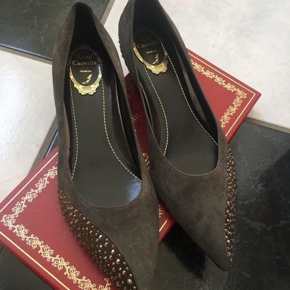 Shoes - NIB Rene Caovilla Crystal Point Toe Suede Flat